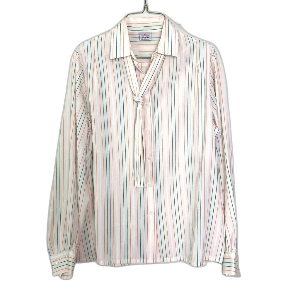 Bleyle‎ VINTAGE cream multicolor pastel stripe blouse neck tie scarf Size 14